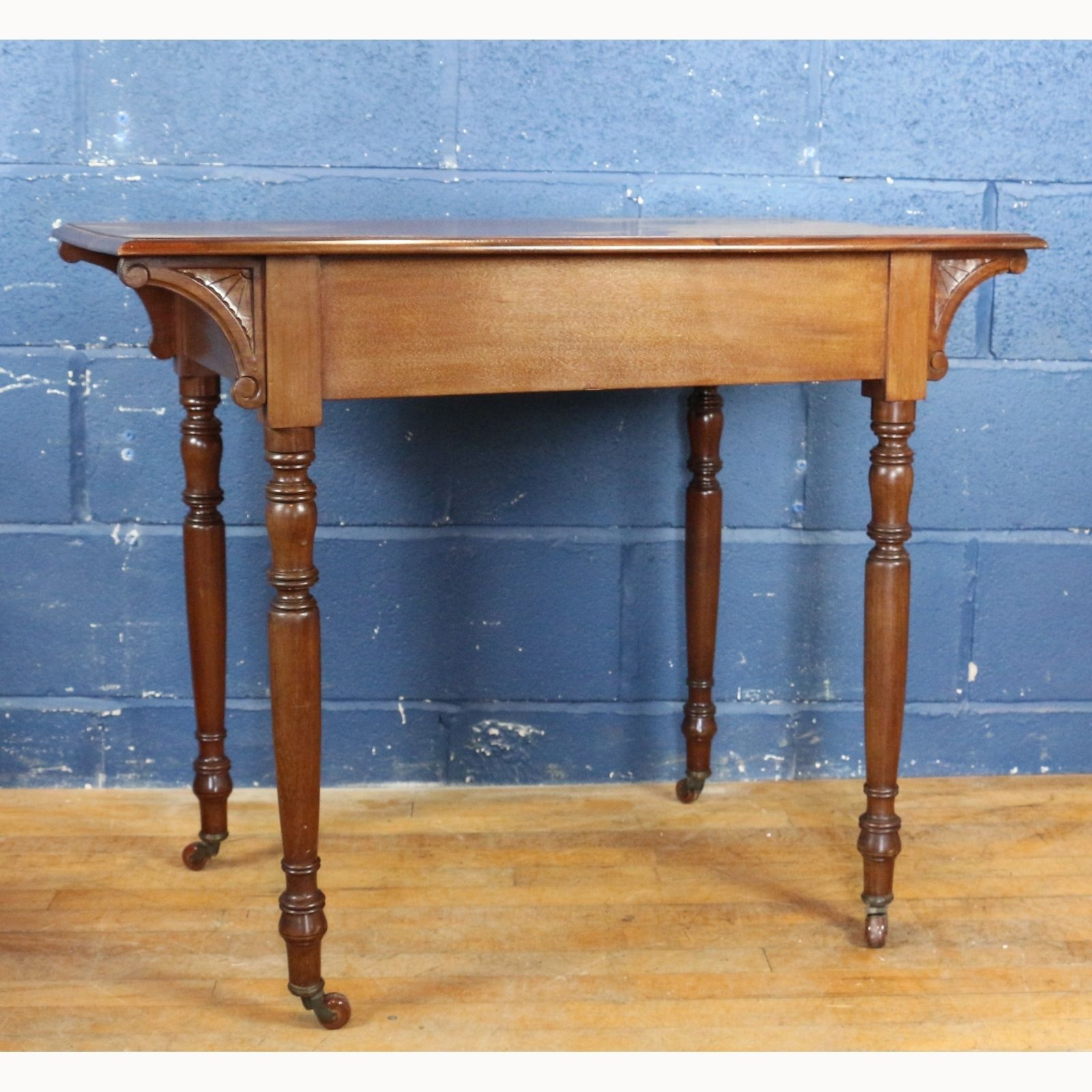 An Art Nouveau Carved Mahogany Side Table, Raised On Turned Supports photo furniture