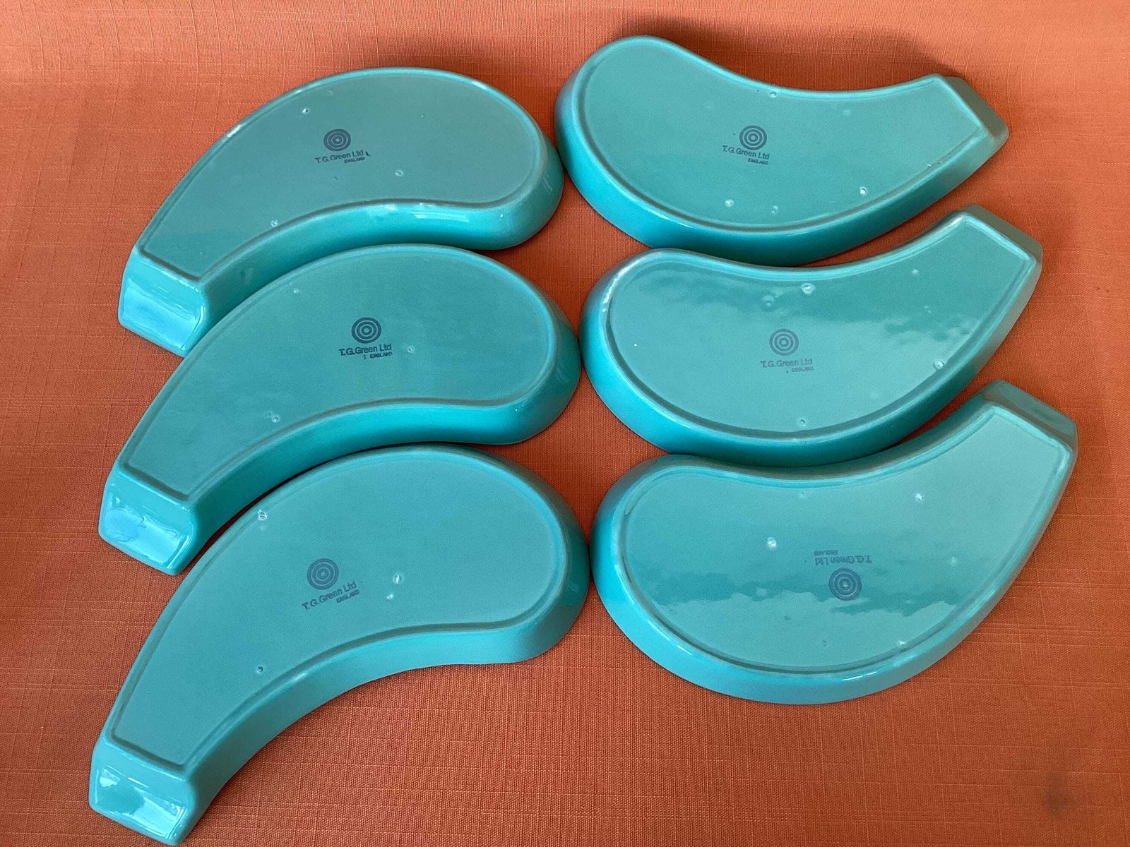 Set Of 6 Vintage Tg Green Kidney Shaped Plates, 1960s 70s Green Serving Dishes photo buy
