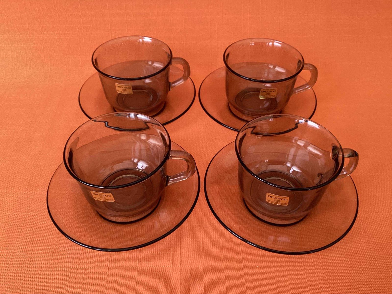 1980s Arcoroc Fumé Smoked Glass Tea Set, Retro French Cups Saucers Plates photo 58.0