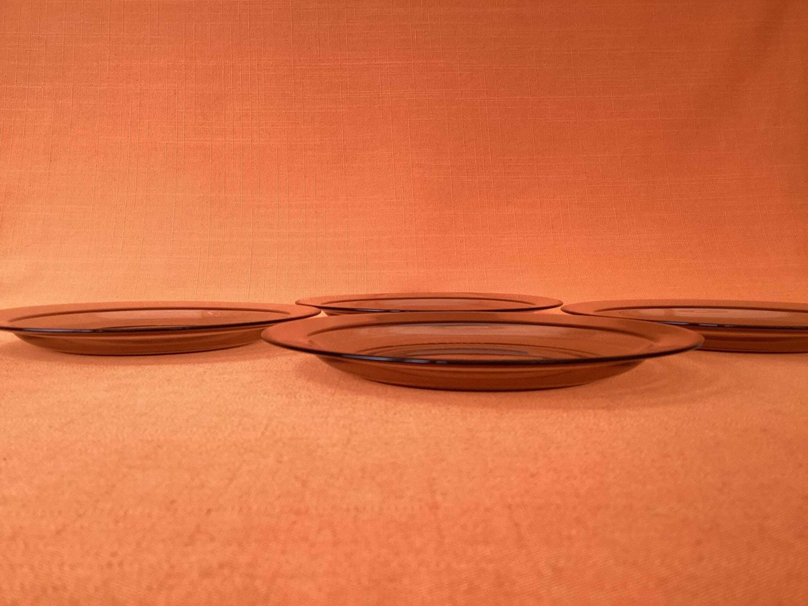 58.0 1980s Arcoroc Fumé Smoked Glass Tea Set, Retro French Cups Saucers Plates photo