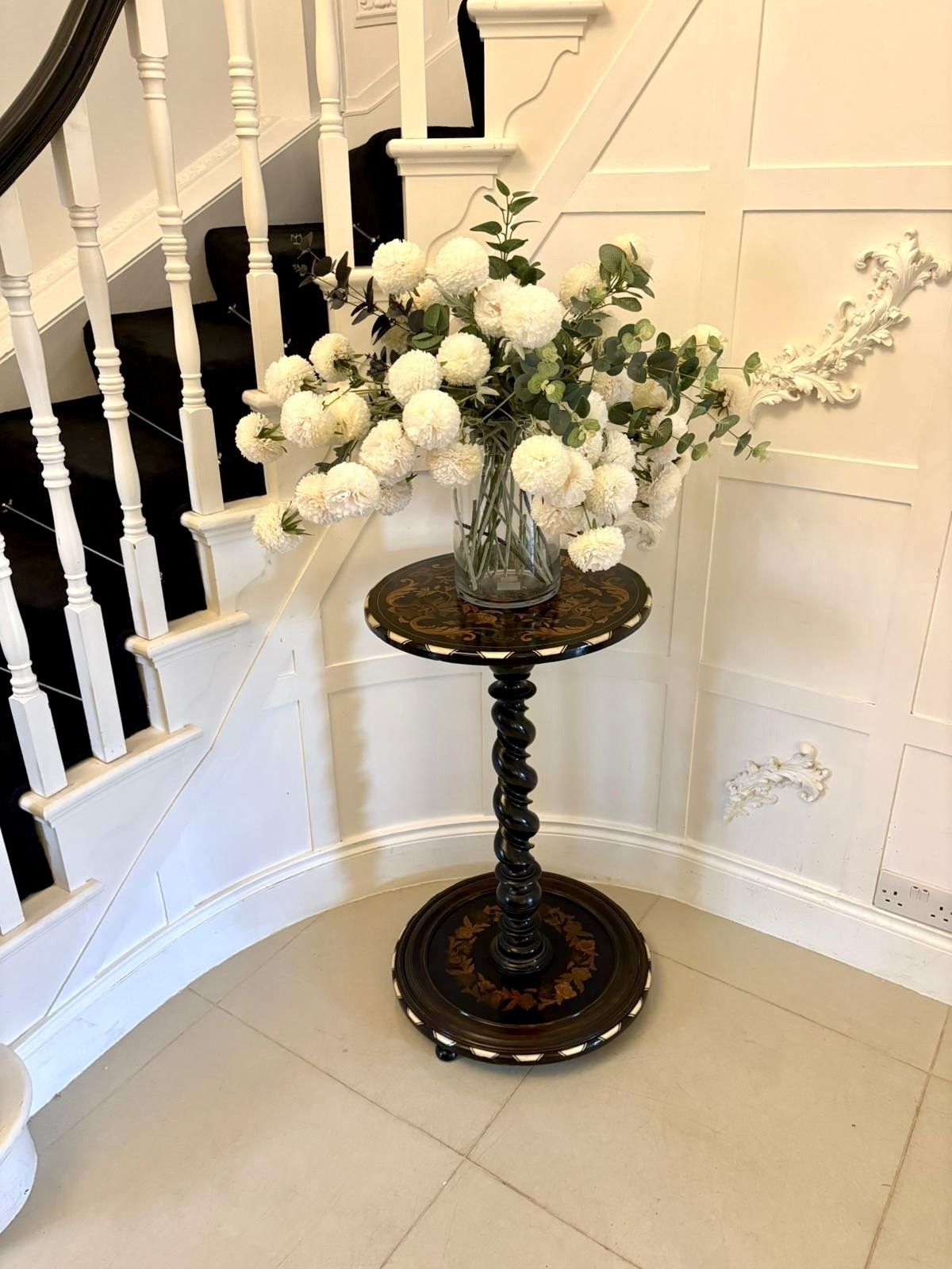 Quality Antique Italian Ebonised And Marquetry Inlaid Pedestal Occasional Centre Table photo furniture