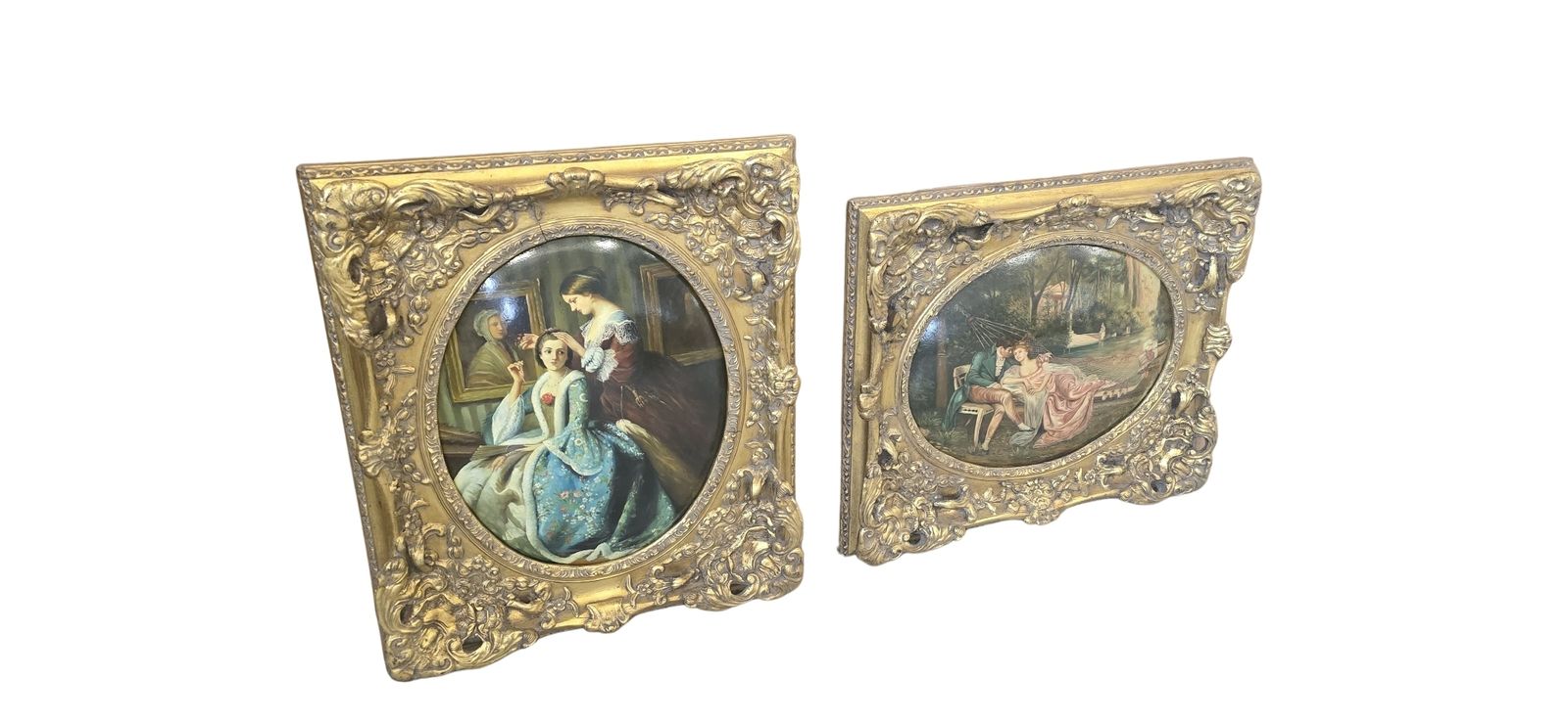 Coppia Di Oli Su Tela D'epoca Scene Galanti Settecentesche Firmati photo buy