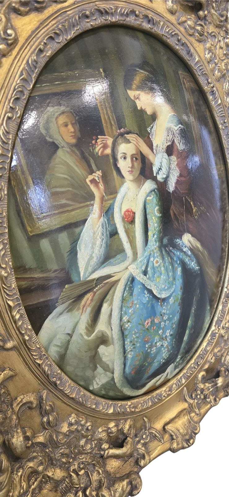 photo vintage Coppia Di Oli Su Tela D'epoca Scene Galanti Settecentesche Firmati