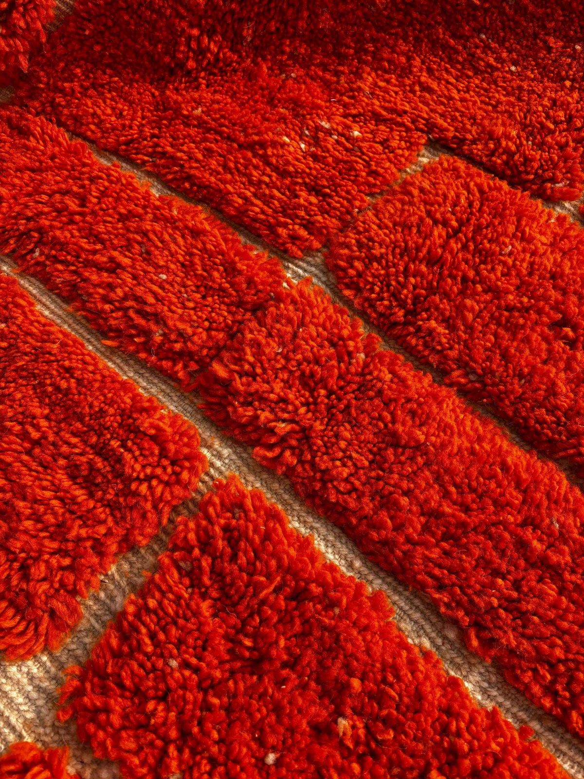 Handmade Moroccan Mrirt Rug – Burnt Orange Wool Rug 200x300 Cm – Modern Textured Carpet – Bold Abstract Design – Large Living Room Area Rug photo vintage