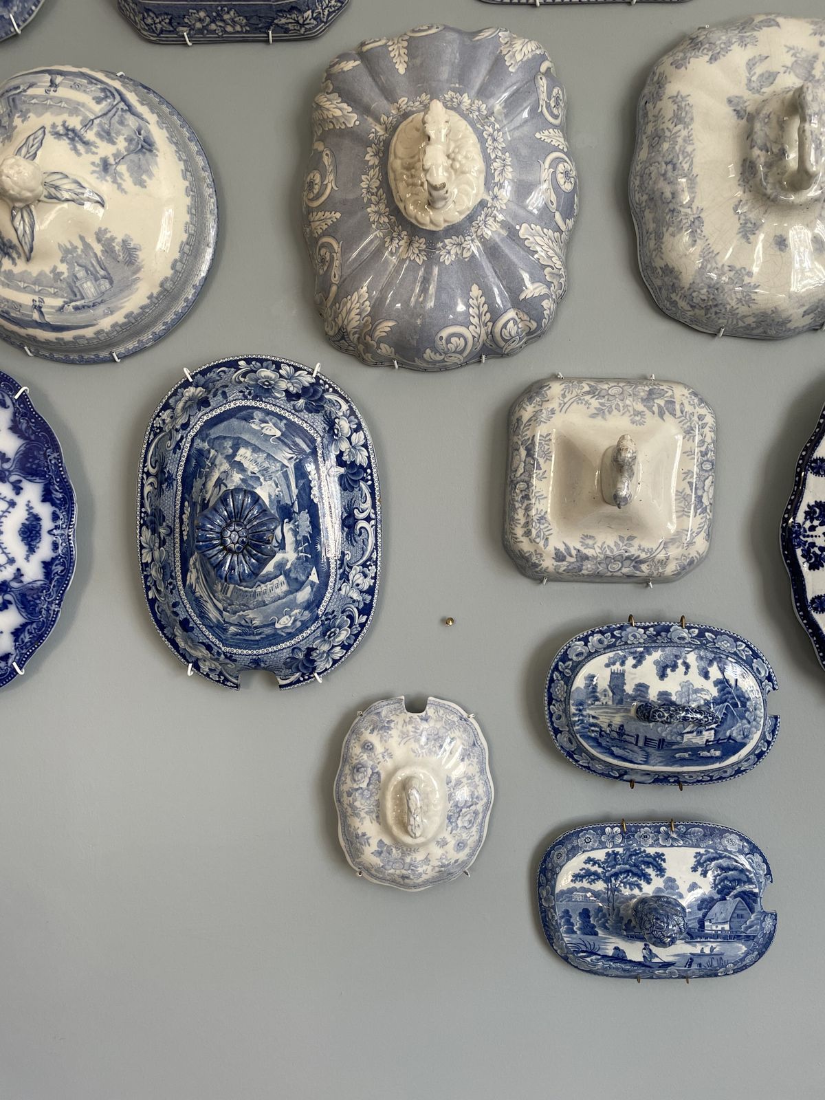 Set Of 30 Blue And White China Antique Tureen Lids Wall Display photo Art
