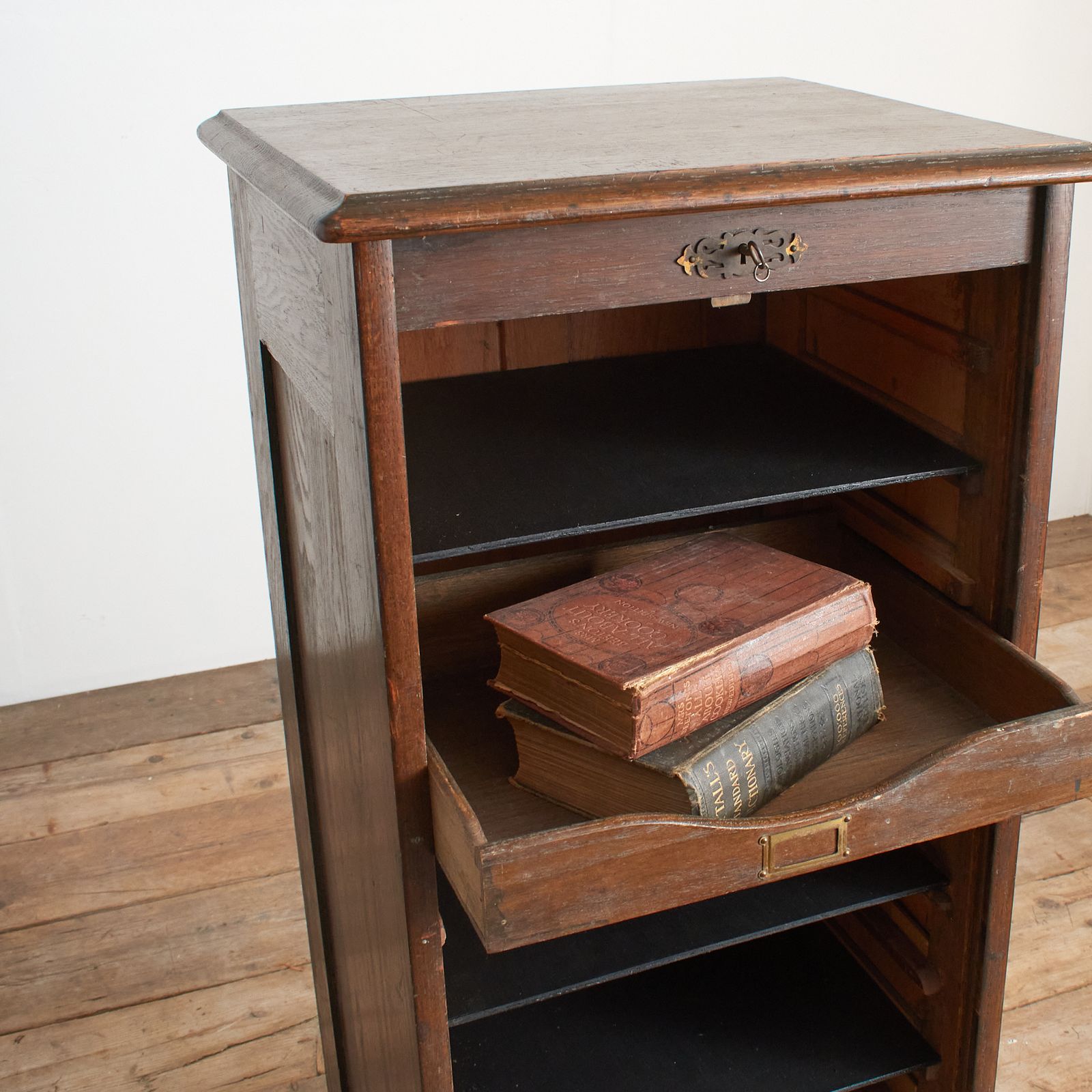 Furniture Antique French Single Oak Tambour Filing Cabinet photo