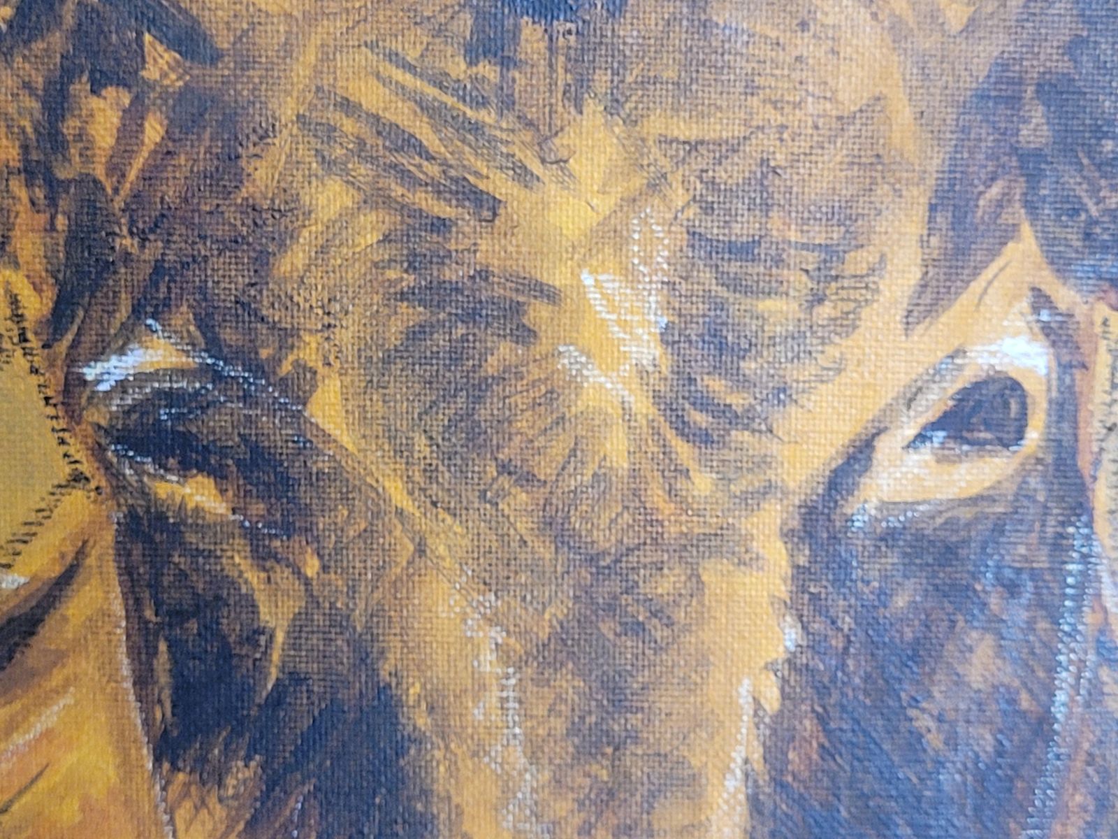 Bull Grazing, Late 20th Century Acrylic On Canvas, Signed, 100x50 Cm 1970s. photo vinterior