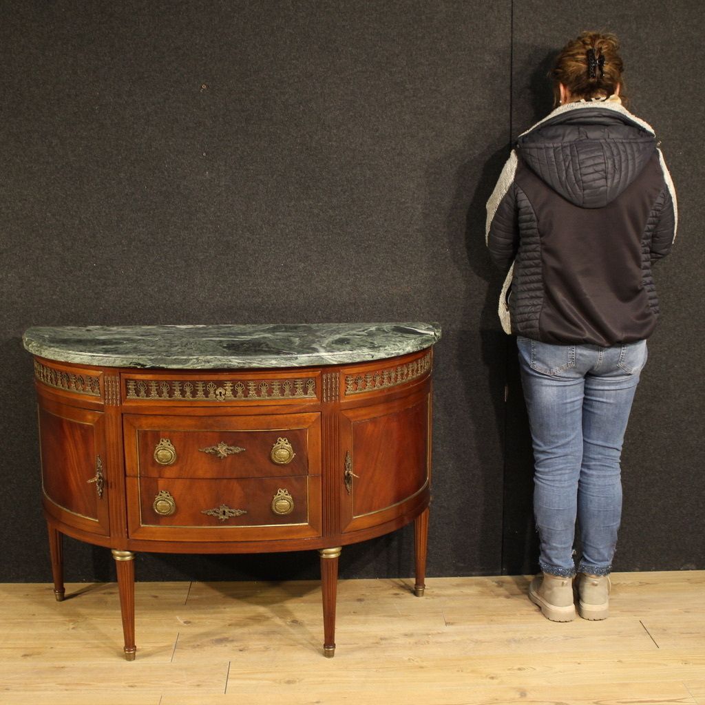 French Louis XVI Style Half Moon Commode With Marble Top photo furniture