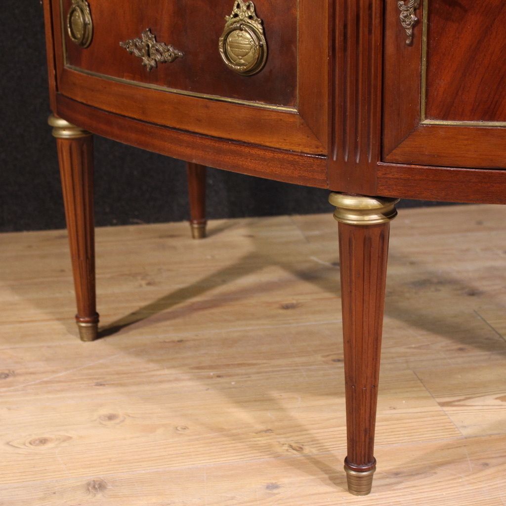 French Louis XVI Style Half Moon Commode With Marble Top photo vintage