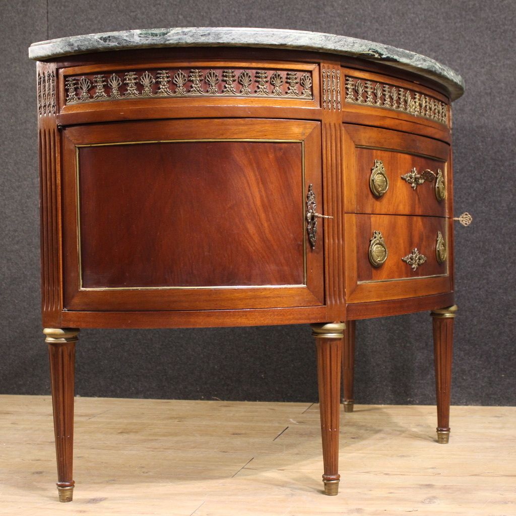 photo for sale French Louis XVI Style Half Moon Commode With Marble Top