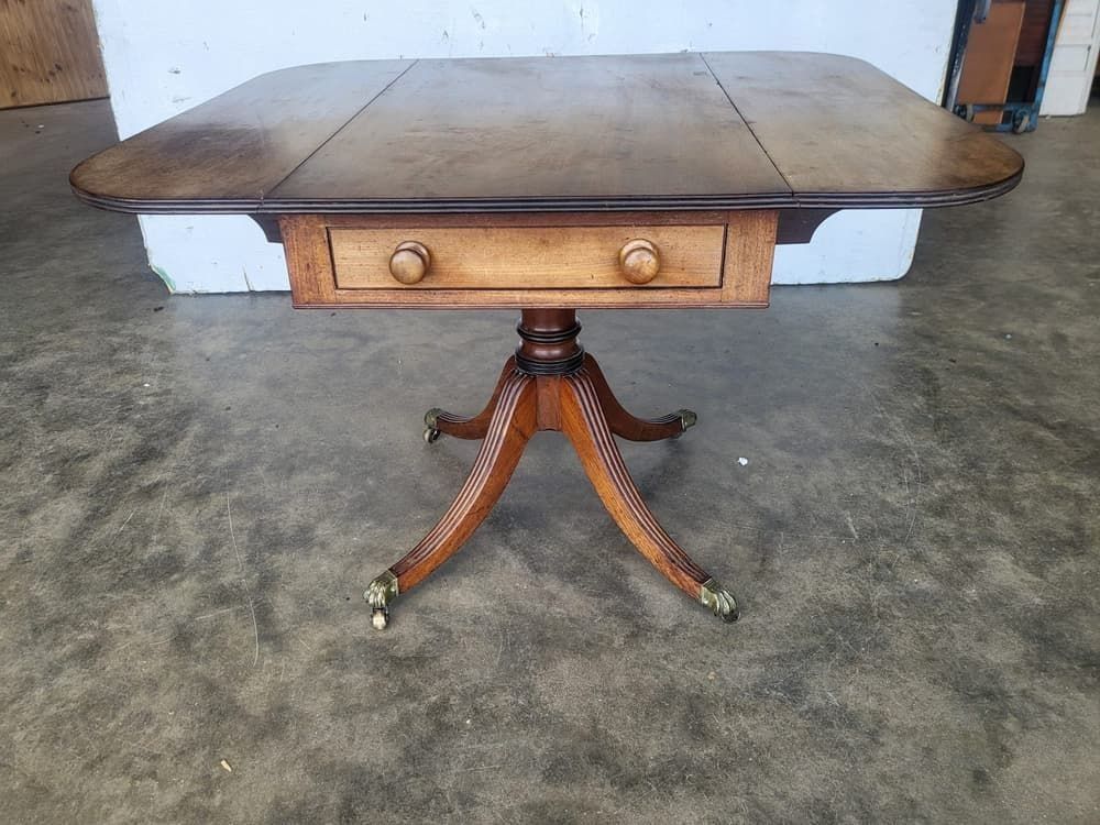 Antique Georgian Pedestal Drop Leaf Occasional Dining Table Drawers photo 330.0
