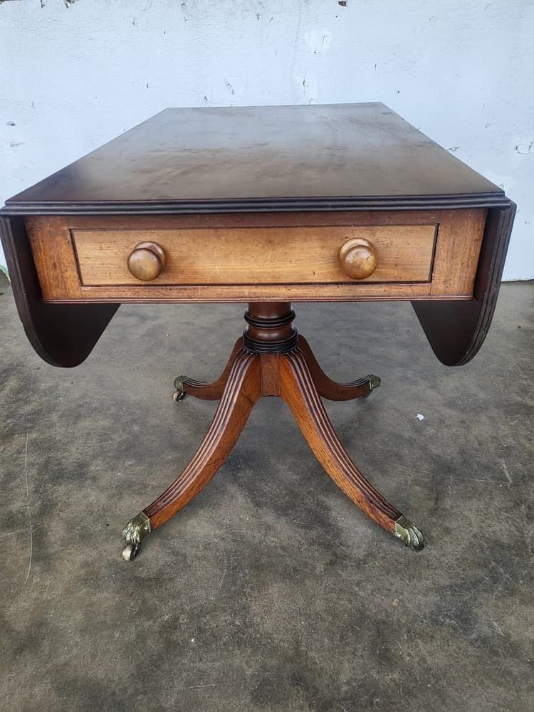 Antique Georgian Pedestal Drop Leaf Occasional Dining Table Drawers photo vintage