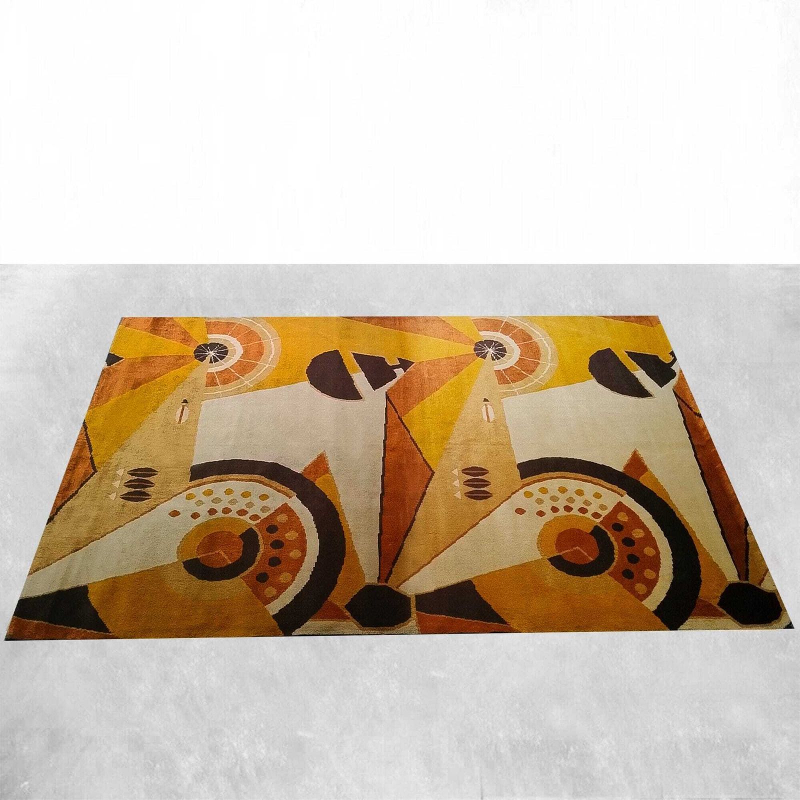 1950s Extremely Rare Pair Of French Constructivist Pure Wool Rugs / Tapestries photo vinterior