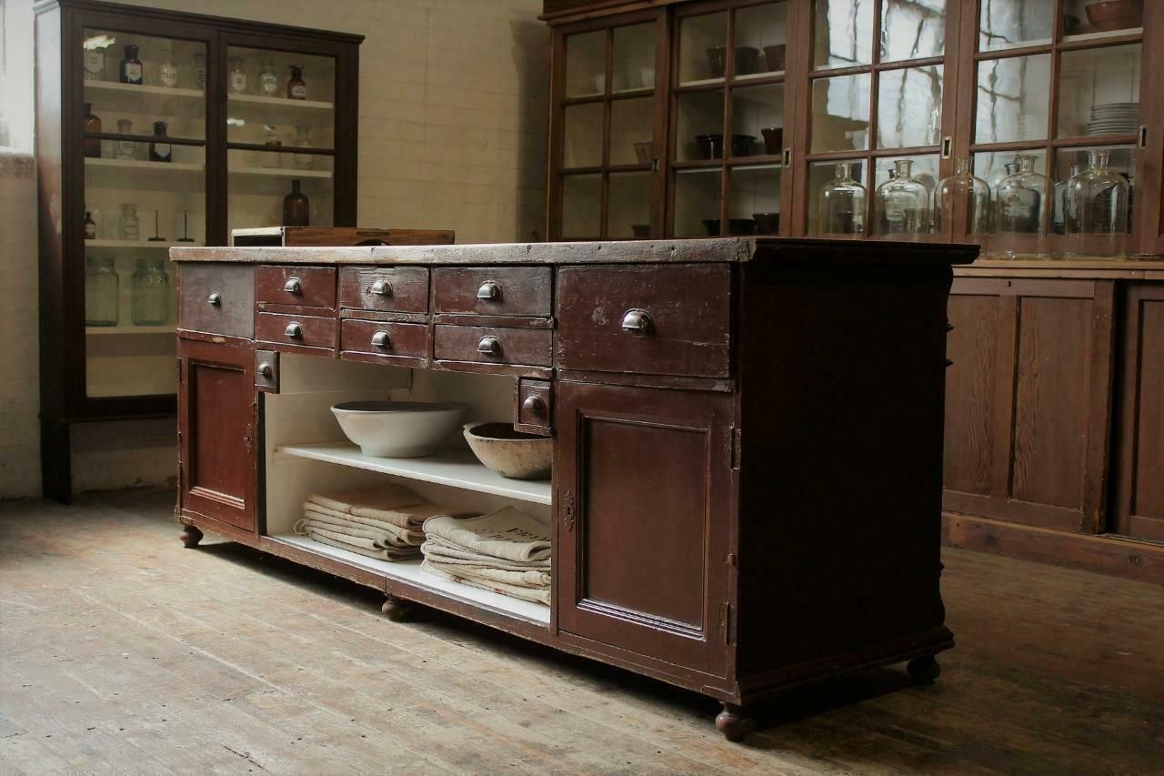 Large Old Original Apothecary Shop Counter/Kitchen Island Haberdashery Salvage photo vintage