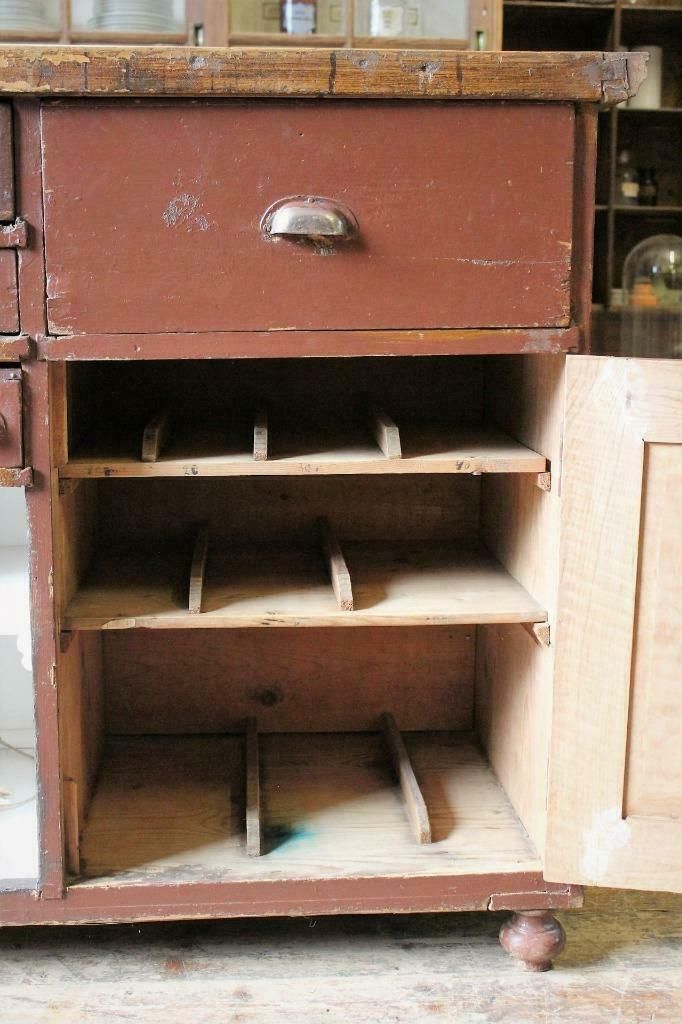 photo vintage Large Old Original Apothecary Shop Counter/Kitchen Island Haberdashery Salvage
