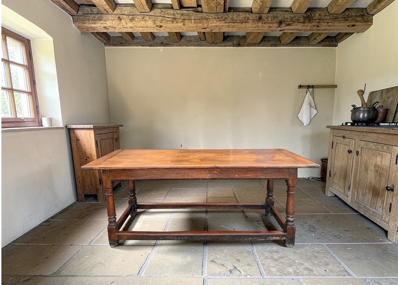 Antique English Country Rustic Farmhouse Refectory  Kitchen Dining Table C1850