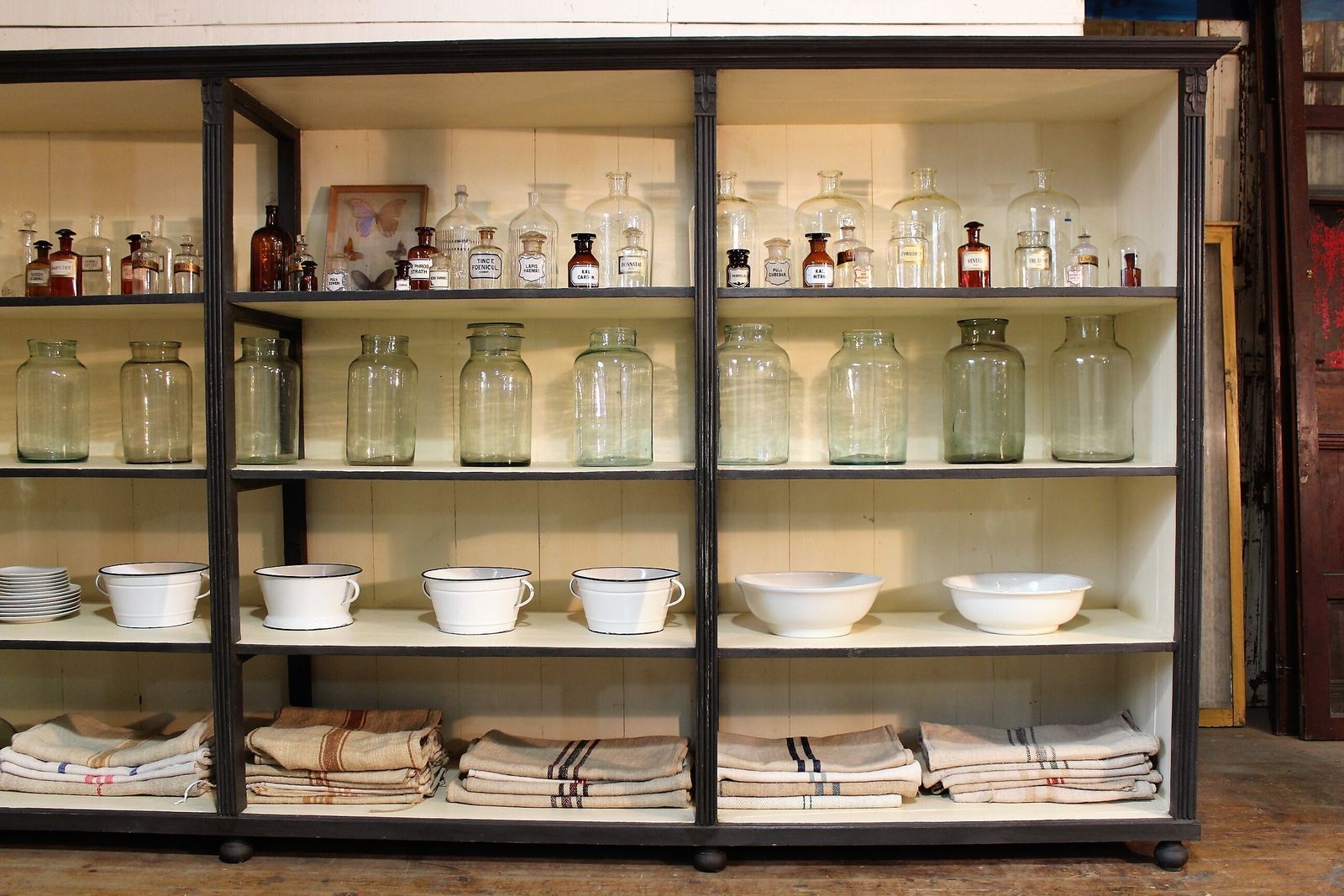 photo vintage Large Old Painted  Shop Display Dresser Cabinet Vintage Salvage Chippy