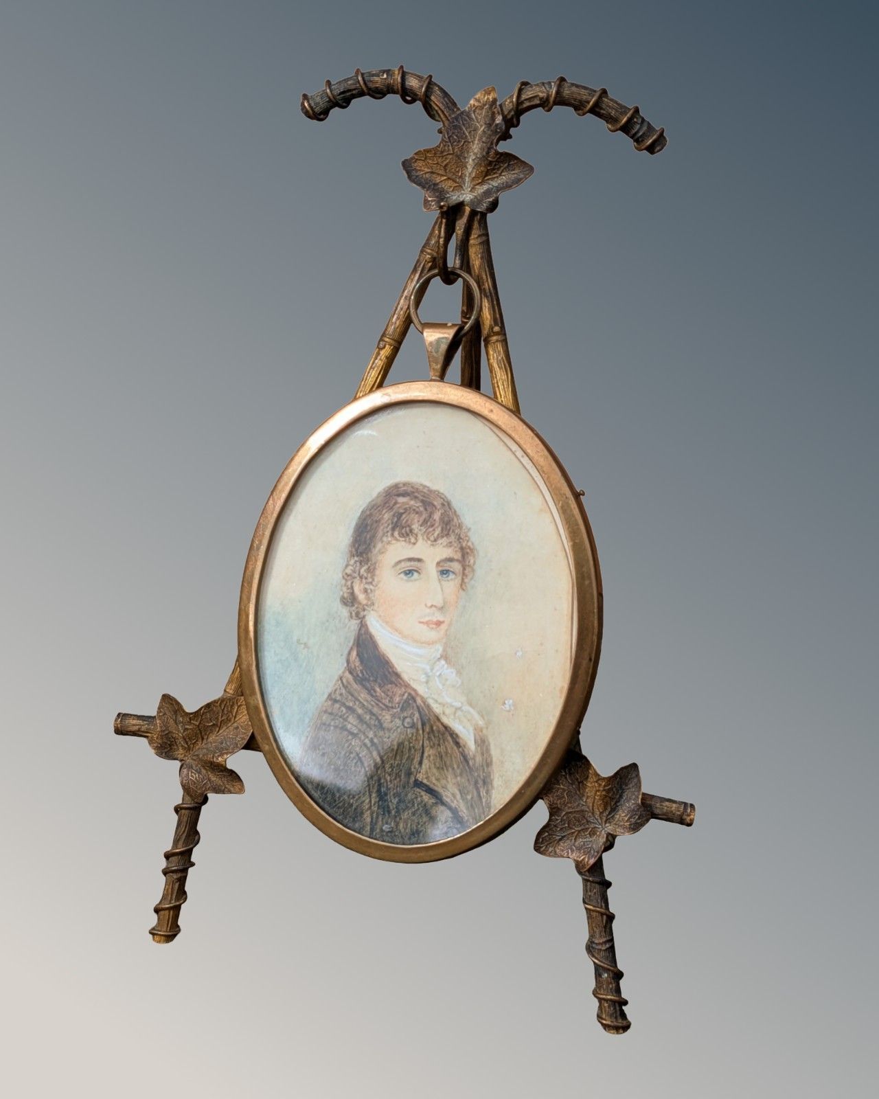 Miniature Portrait On Gilt Metal Stand Earl Of Thanet photo Art