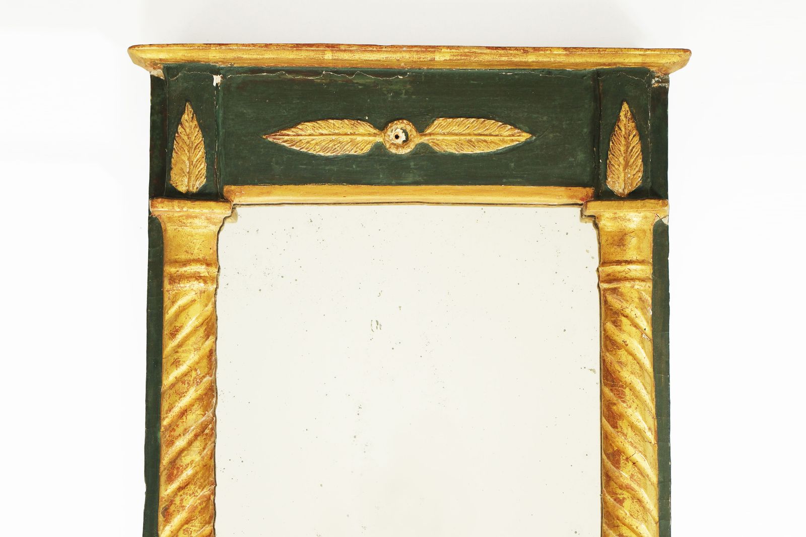 Rectangular Mirror In Green Lacquered & Gilded Wood, 19th Century French Empire Period photo for sale