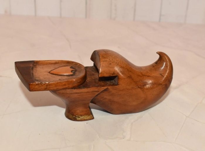 Antique Puzzle Snuff Box   Stunning Wooden Shoe Secret Cavity Novelty Casket photo furniture