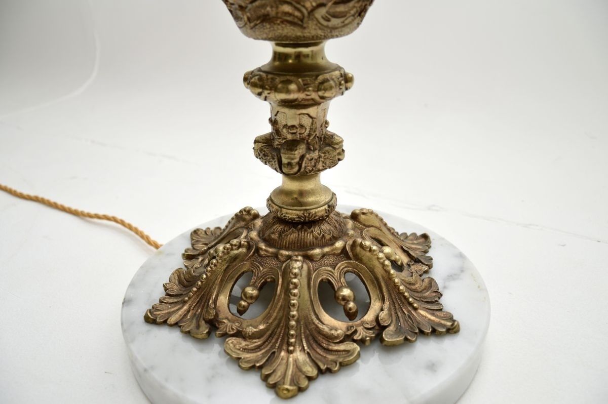 Pair Of Antique French Gilt Metal And Marble Table Lamps photo vinterior
