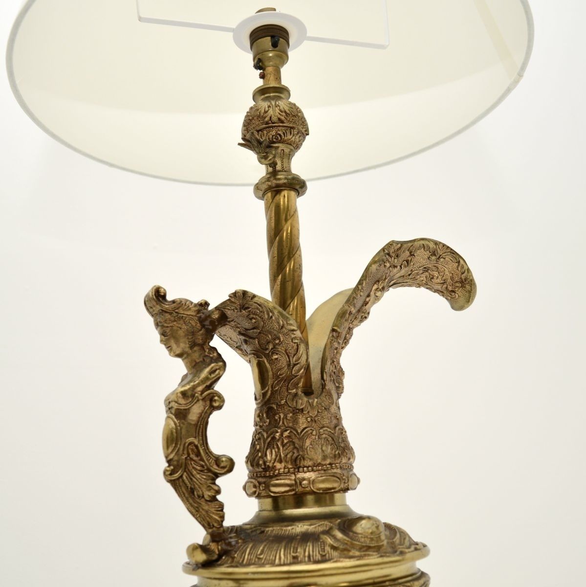 photo for sale Pair Of Antique French Gilt Metal And Marble Table Lamps
