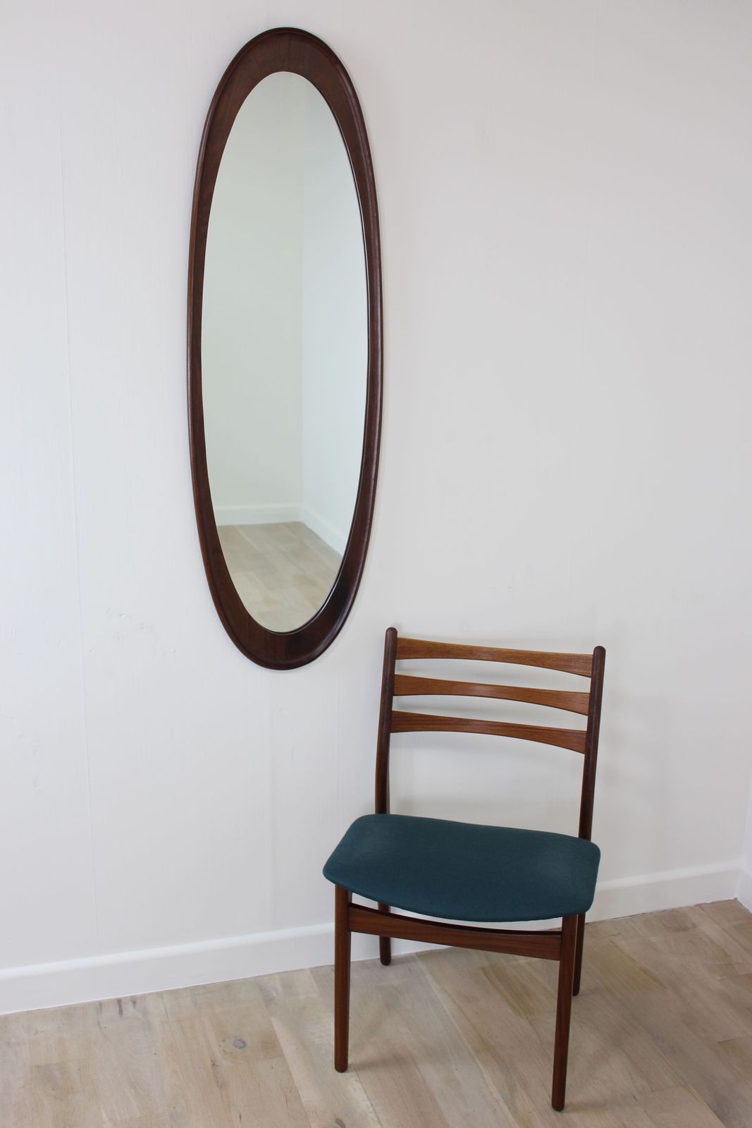 1960’s Large Danish Dark Teak Oval Mirror photo furniture