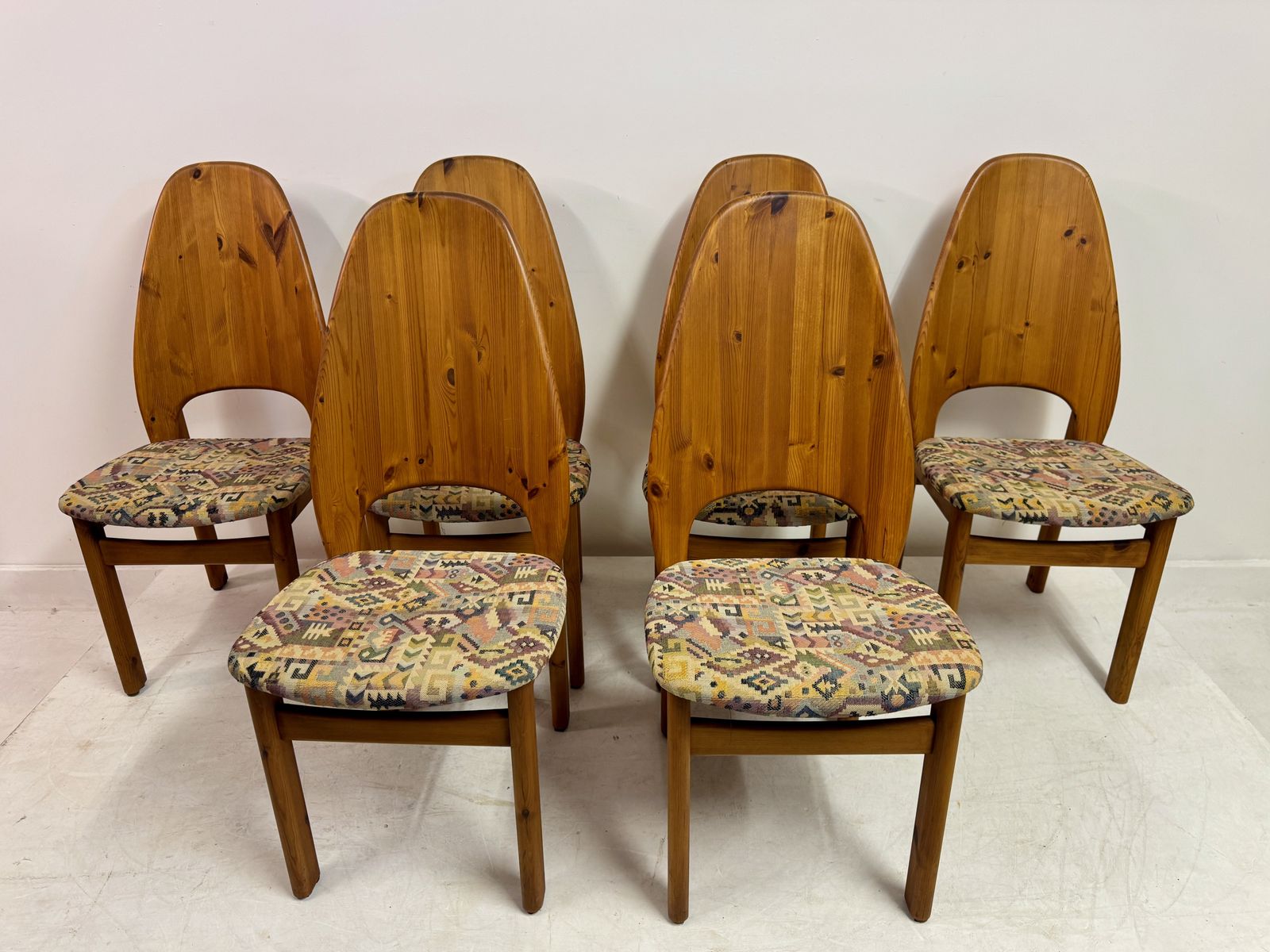 Set Of Six Danish High Back Pine Dining Chairs By Niels Koefod For Glostrup photo furniture