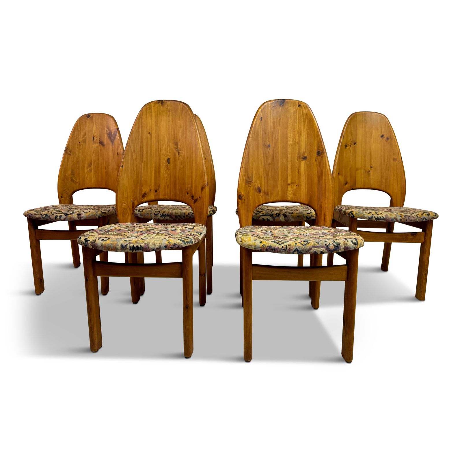 Set Of Six Danish High Back Pine Dining Chairs By Niels Koefod For Glostrup