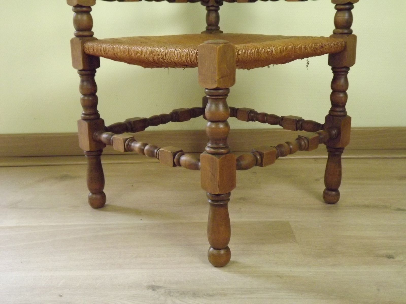 photo for sale French Antique Turned Wooden Bobbin Chairs With Rush Seats – Matching Pair
