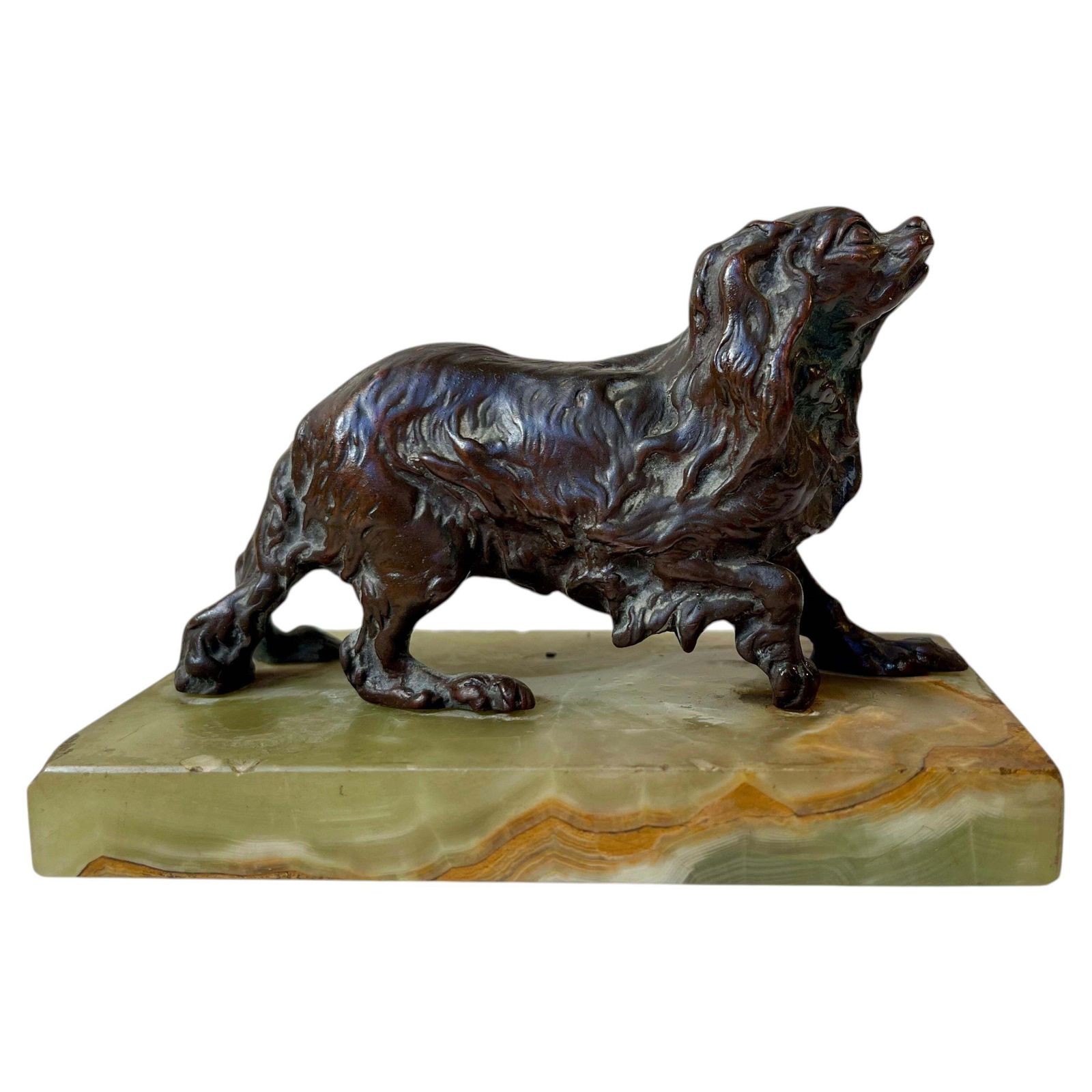 Pierre Jules Méne (After) Cavalier King Charles Spaniel In Bronze & Green Onyx
