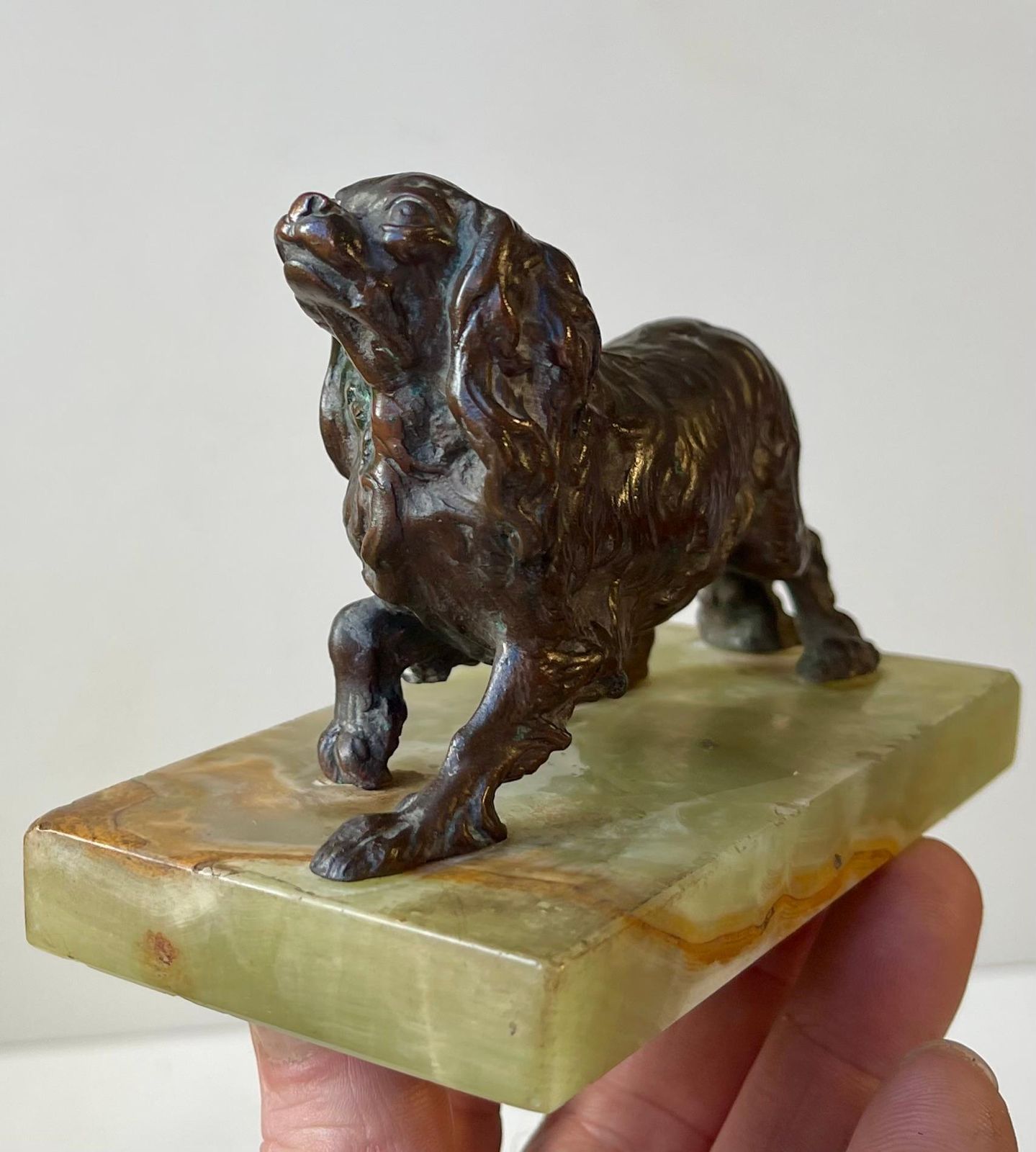 Pierre Jules Méne (After) Cavalier King Charles Spaniel In Bronze & Green Onyx photo vinterior