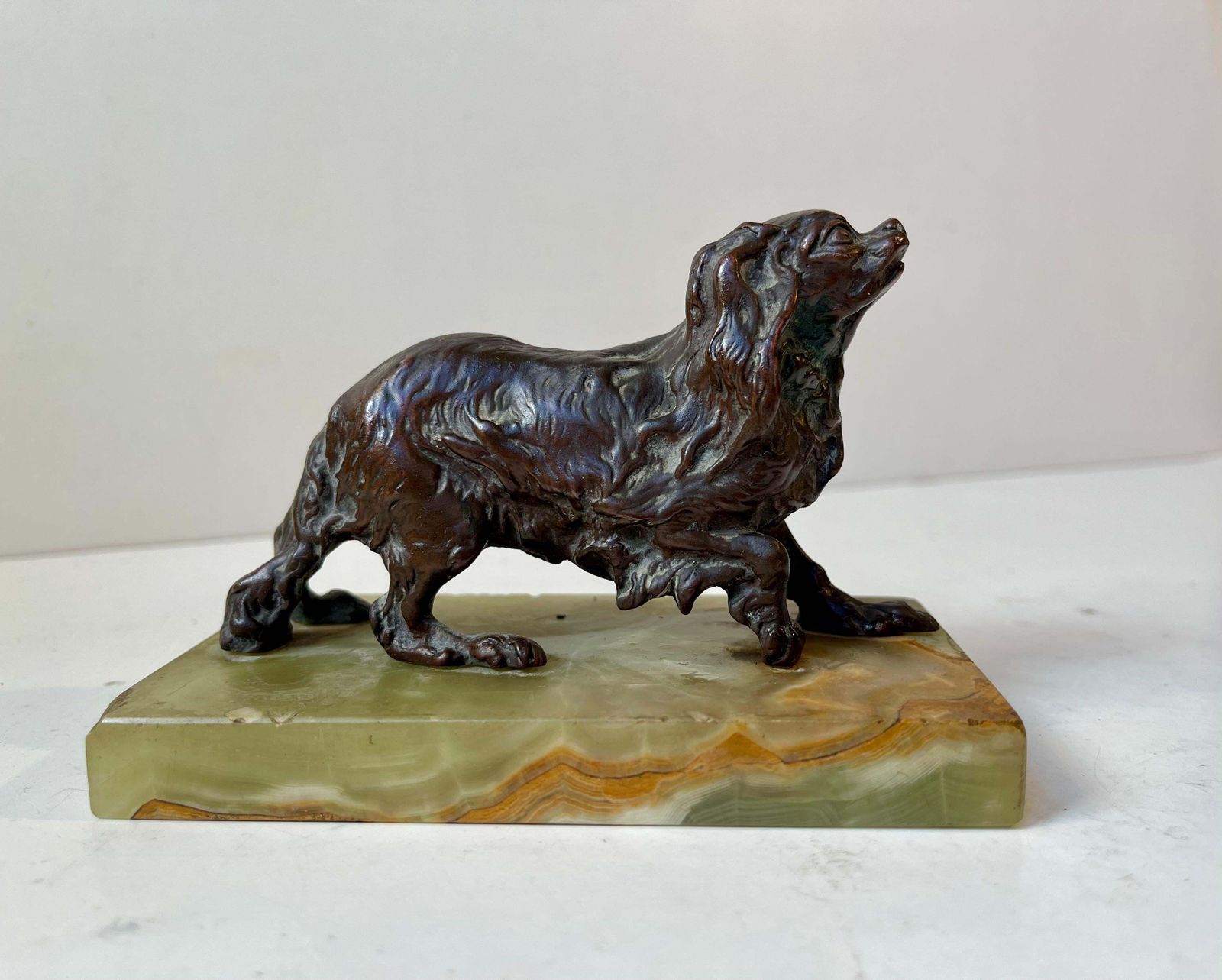 Pierre Jules Méne (After) Cavalier King Charles Spaniel In Bronze & Green Onyx photo vintage