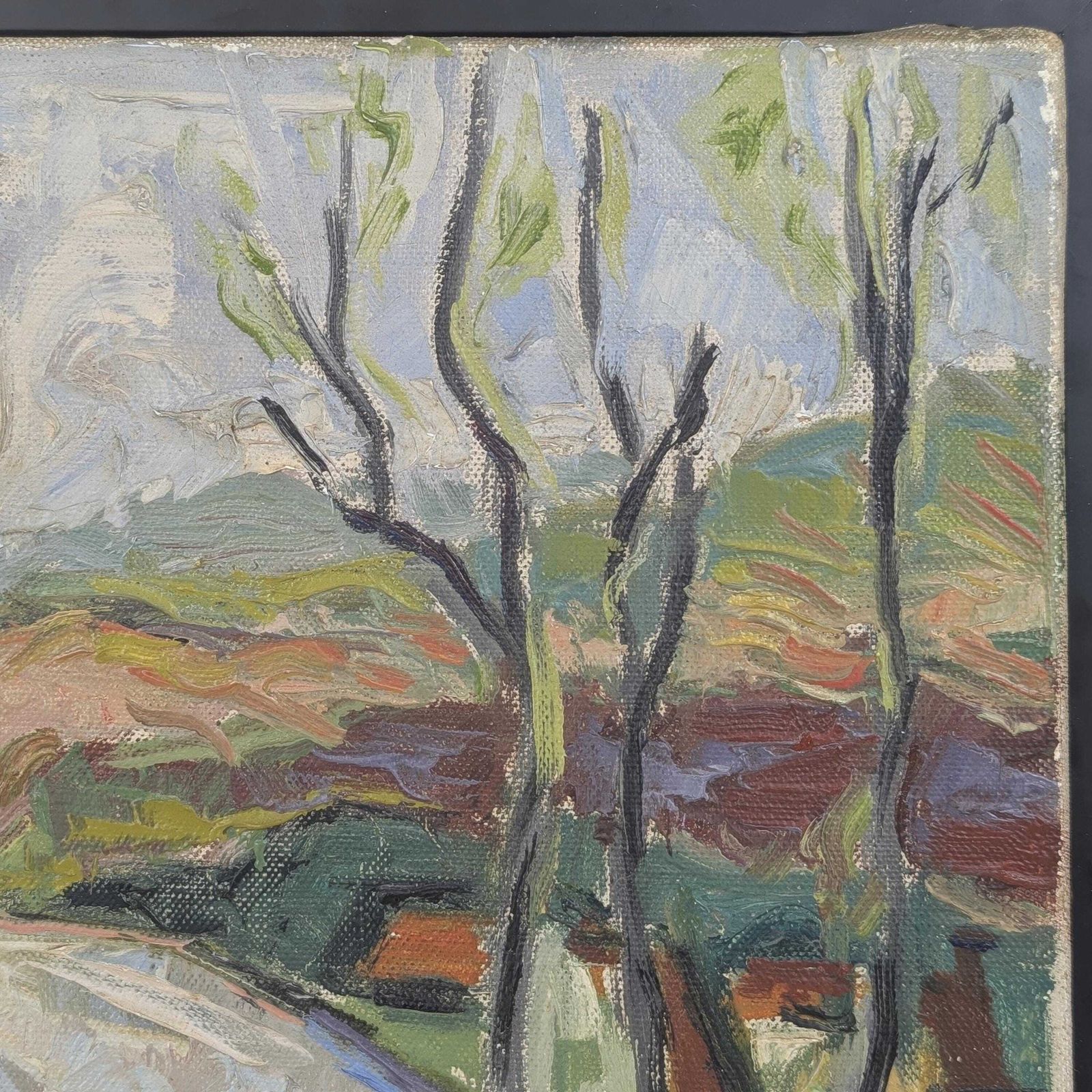 Vintage Impressionist River Landscape Oil Painting By Marx, French Countryside Art photo vinterior