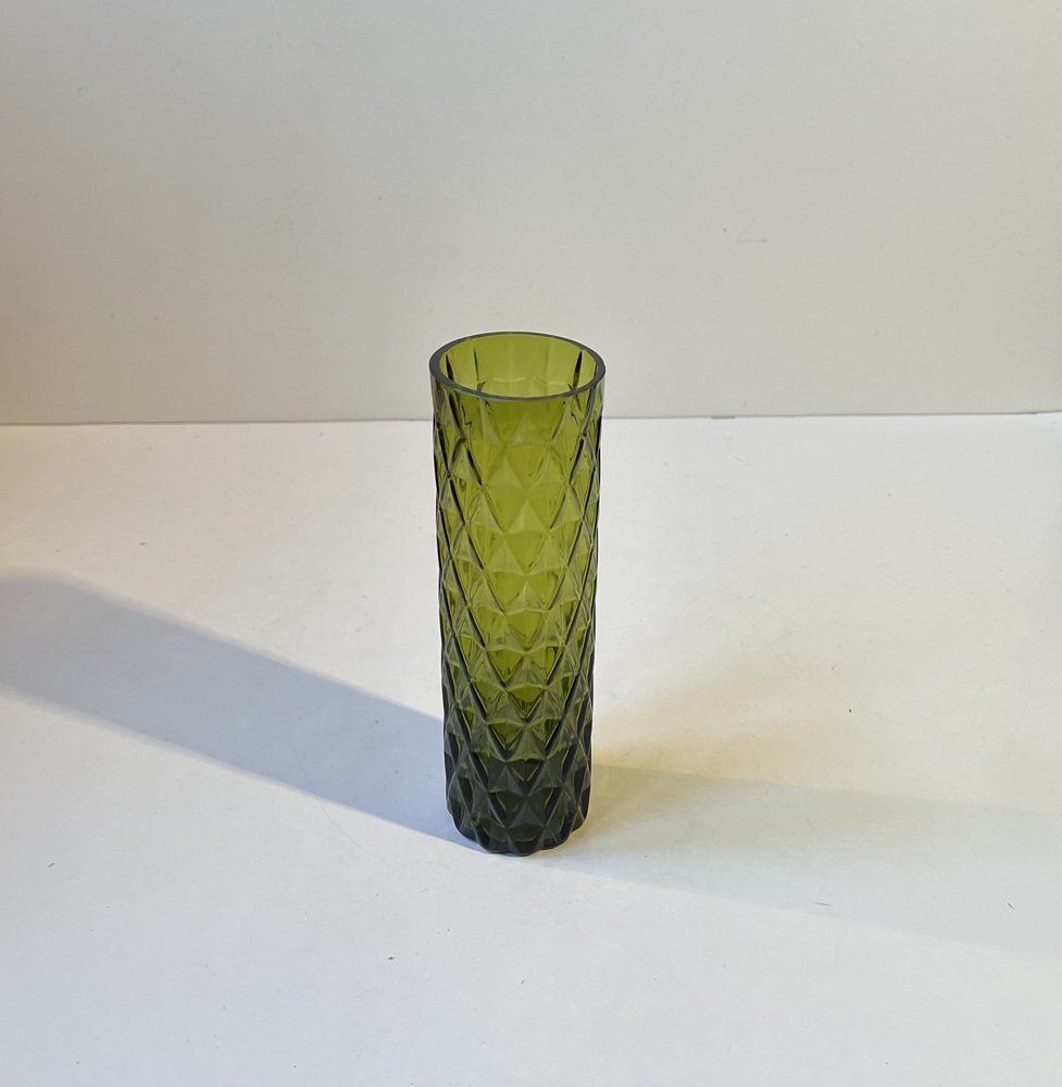 French Art Deco Geometric Green Glass Vase, 1950s photo furniture
