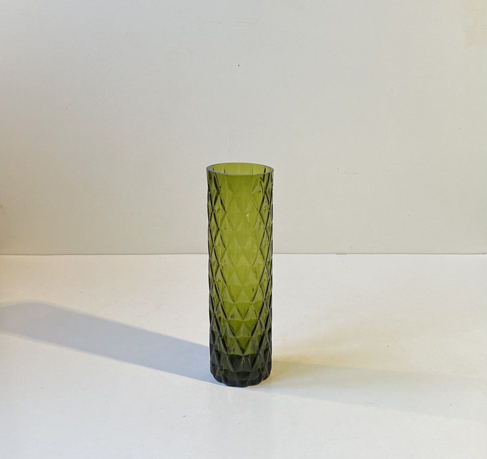 French Art Deco Geometric Green Glass Vase, 1950s photo for sale
