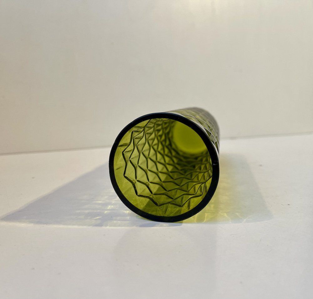French Art Deco Geometric Green Glass Vase, 1950s photo 319.0