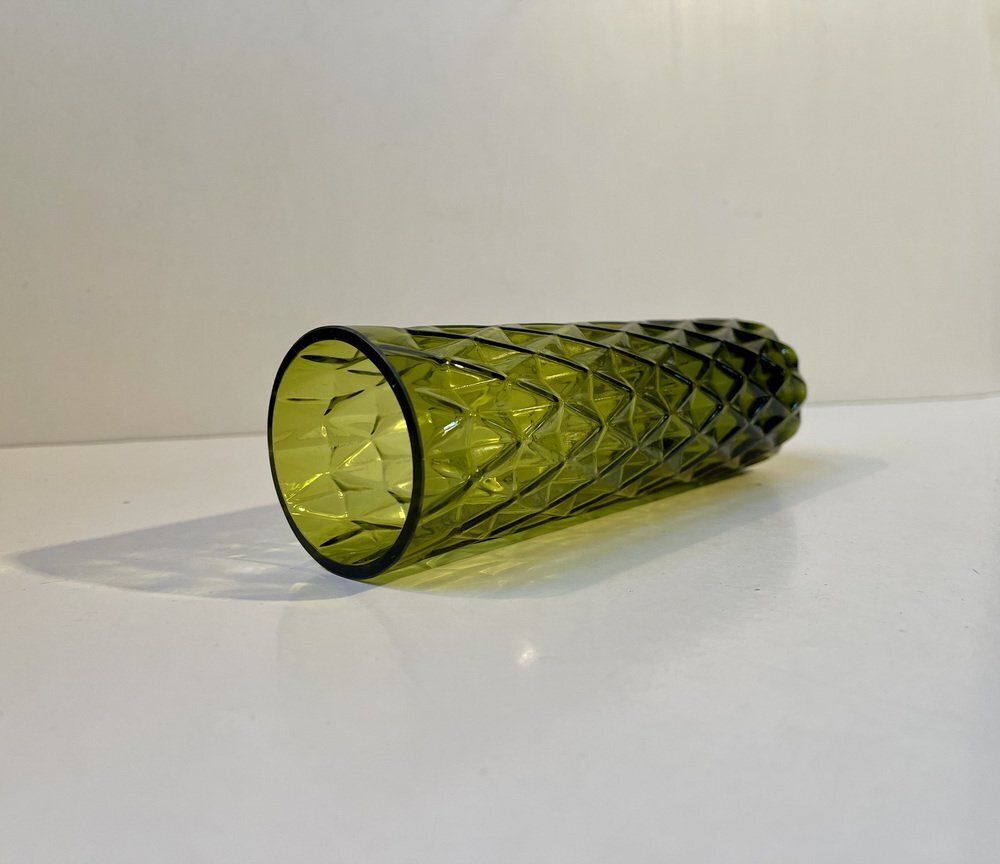 French Art Deco Geometric Green Glass Vase, 1950s photo vinterior