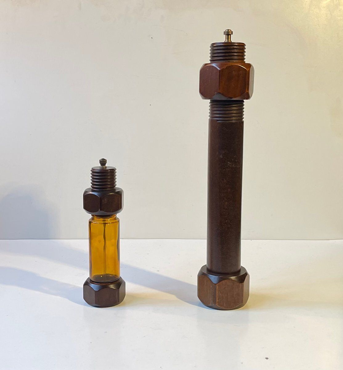 Large Mid Century Industrial Nut And Bolt Pepper And Salt Mill, 1970s, Set Of 2