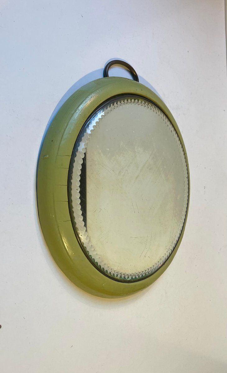 Small Antique Circular Green Wooden Wall Mirror, 19th Century photo furniture