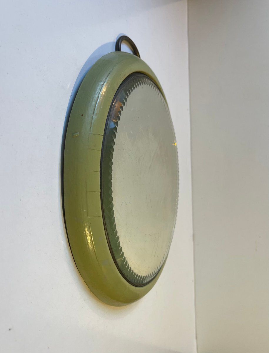 Small Antique Circular Green Wooden Wall Mirror, 19th Century photo for sale