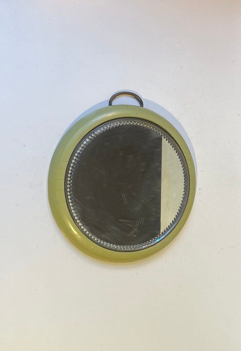 photo furniture Small Antique Circular Green Wooden Wall Mirror, 19th Century