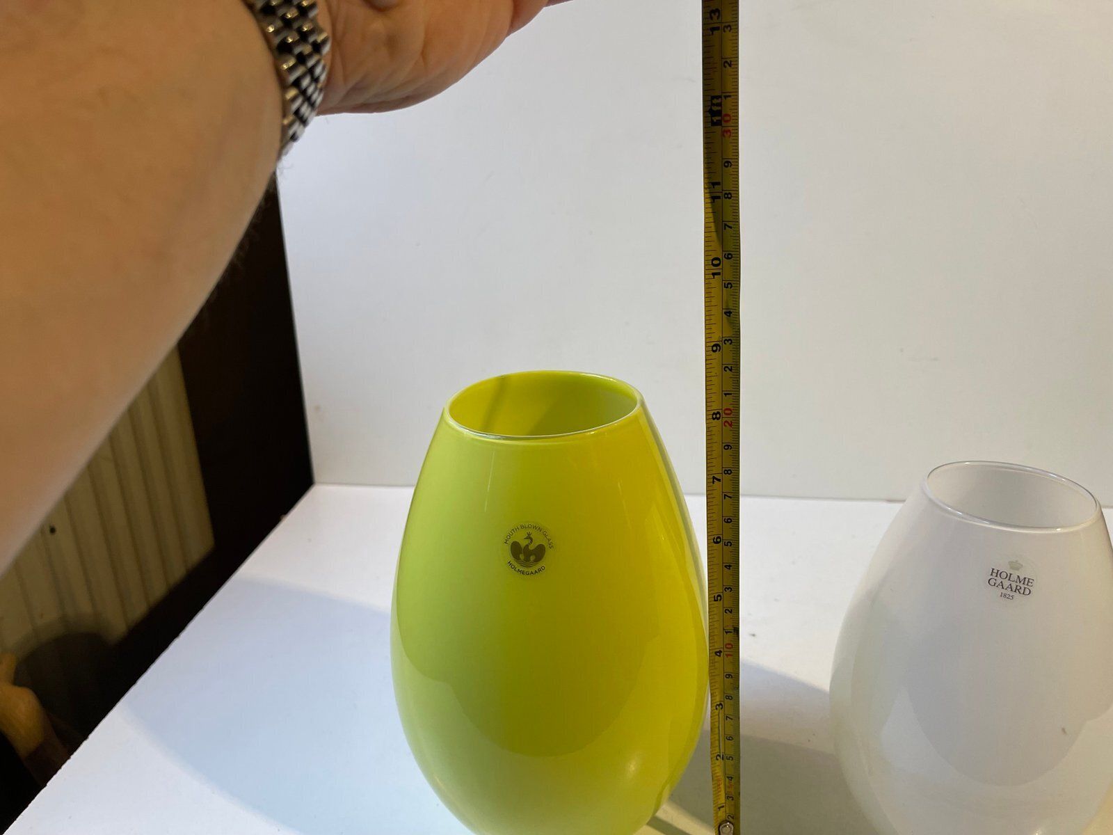 Green And White Glass Cocoon Vases By Peter Svarrer For Holmegaard, Set Of 2 photo buy