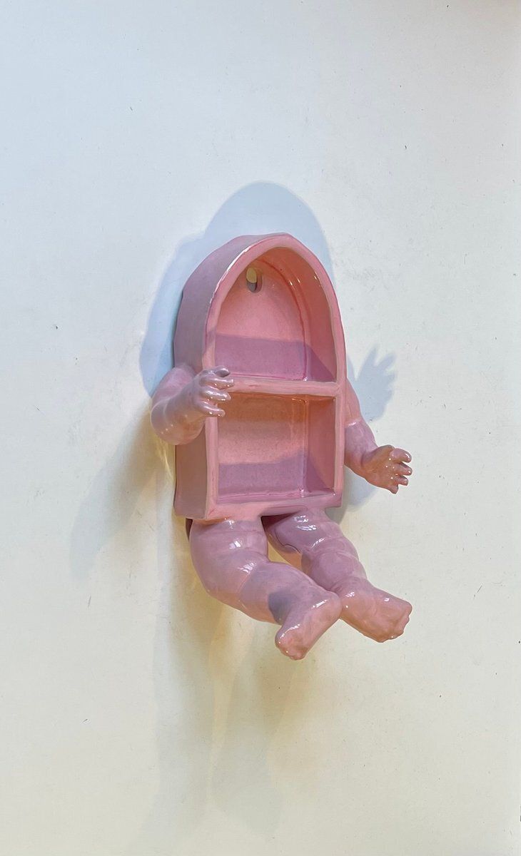 Surrealist Baby Body Vanity Shelf In Pink Glazed Ceramic, 2000s photo 544.0