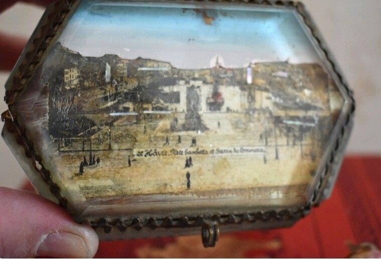 Antique French Ormolu Glass Jewellery Casket With Le Havre Scene photo vinterior