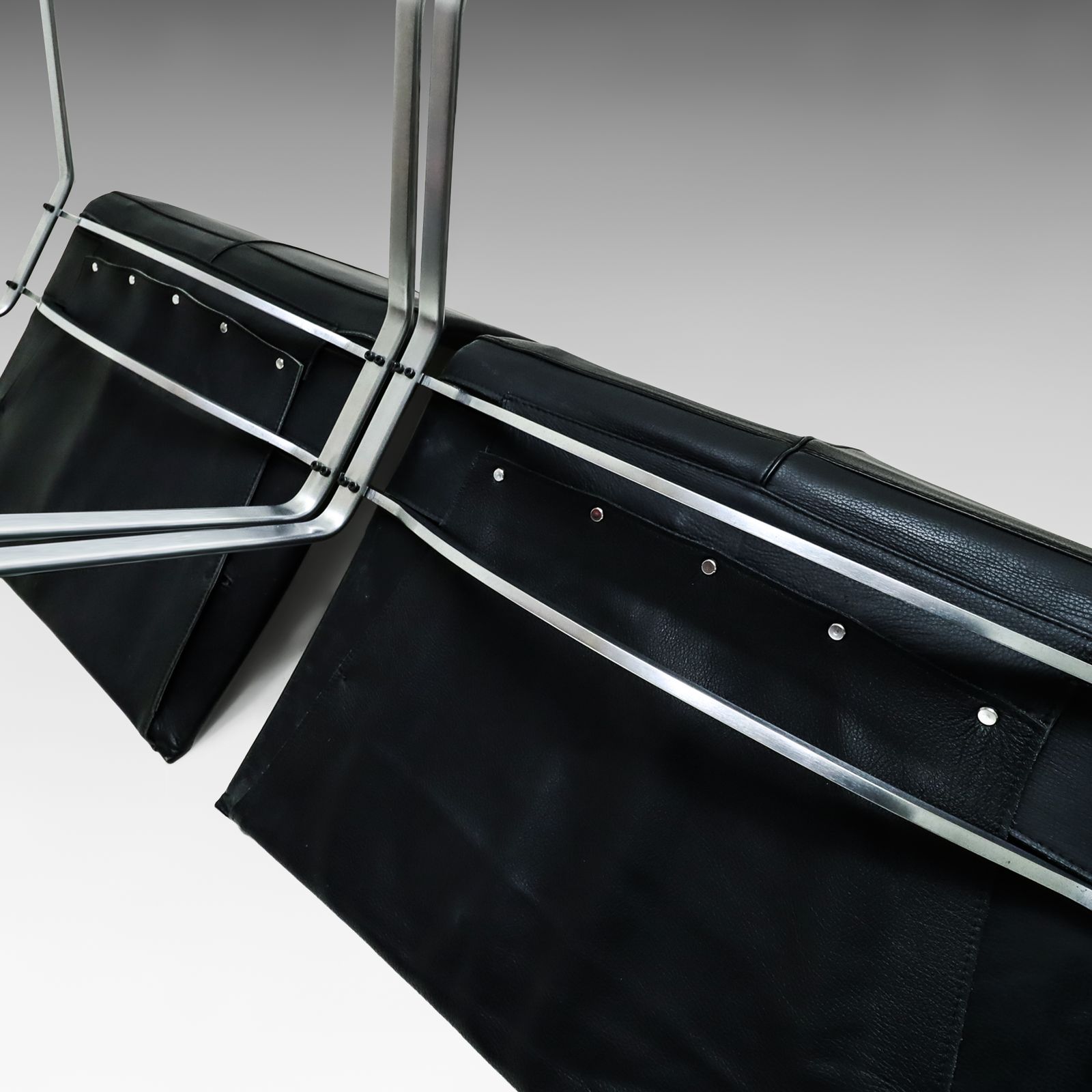 Furniture Pair Of Black Leather And Polished Steel Danish Mid Century Poul Kjaerholm Pk22 Lounge Chairs For E. Kold Christensen 1960s. photo