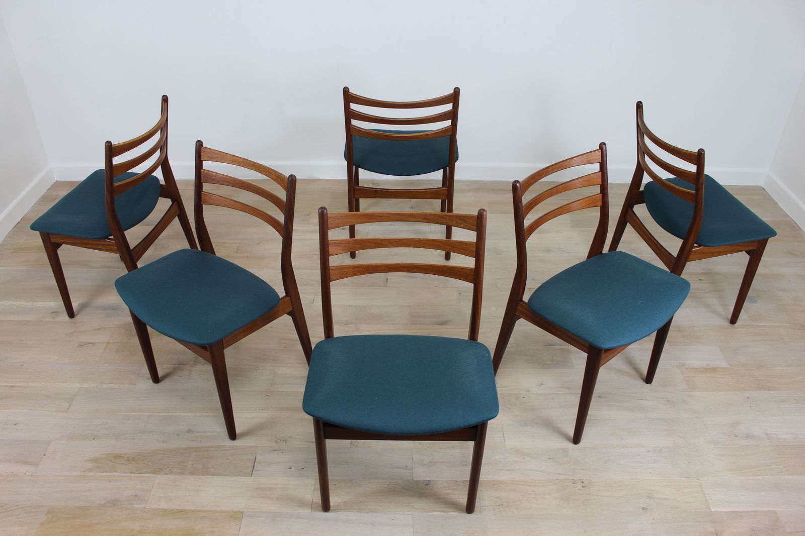 Set Of 6 Danish Teak Dining Chairs New Upholstery photo furniture
