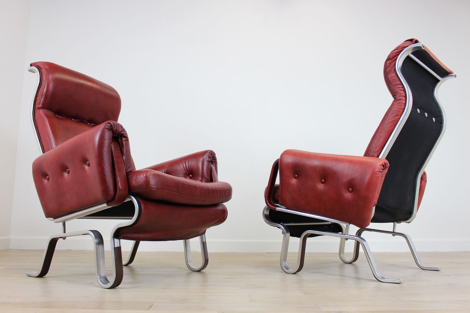 Pair Swedish Leather Floating Chairs By Eric Sigfrid Persson