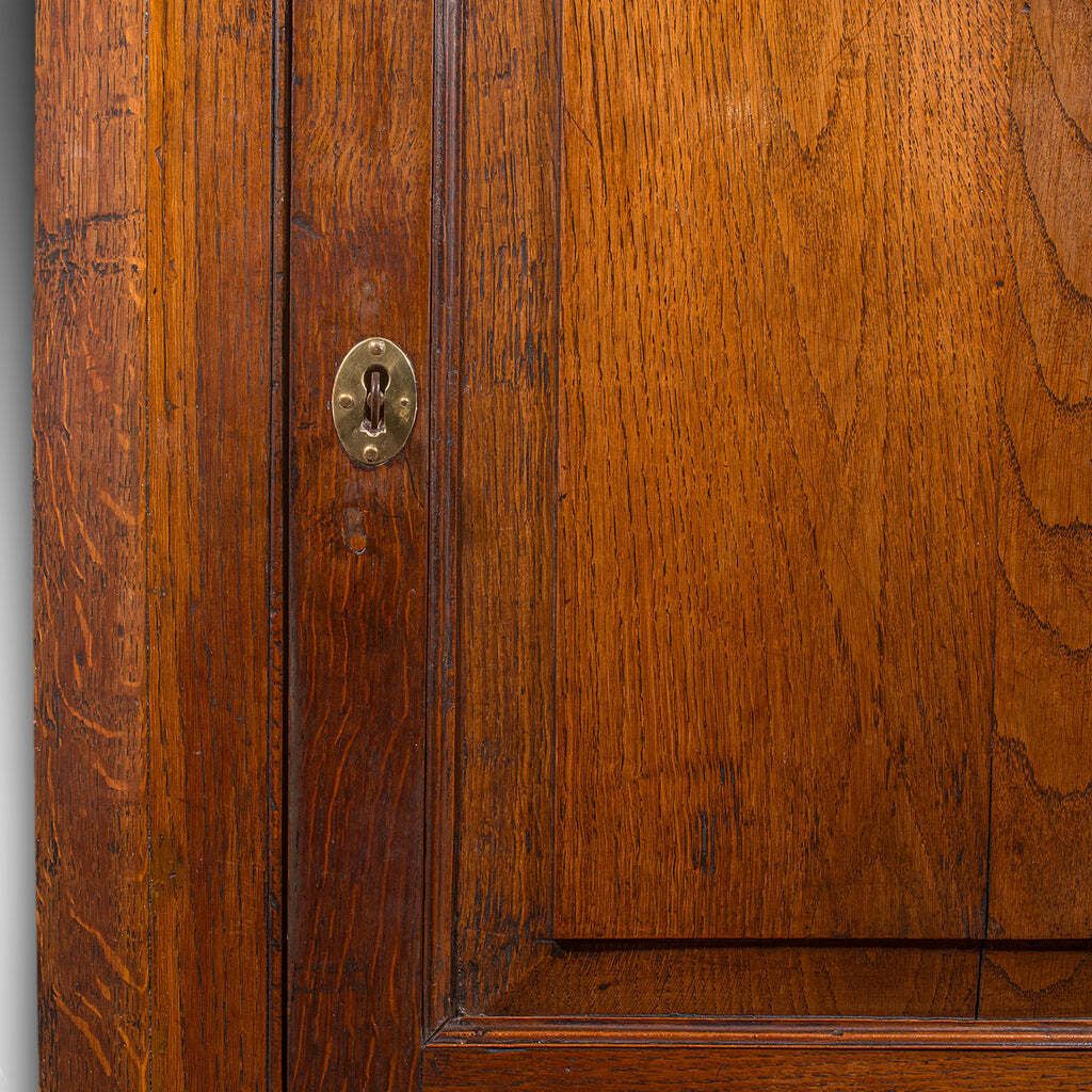 Small Antique Corner Cabinet, English, Golden Oak, Hanging Cupboard, Georgian photo vintage