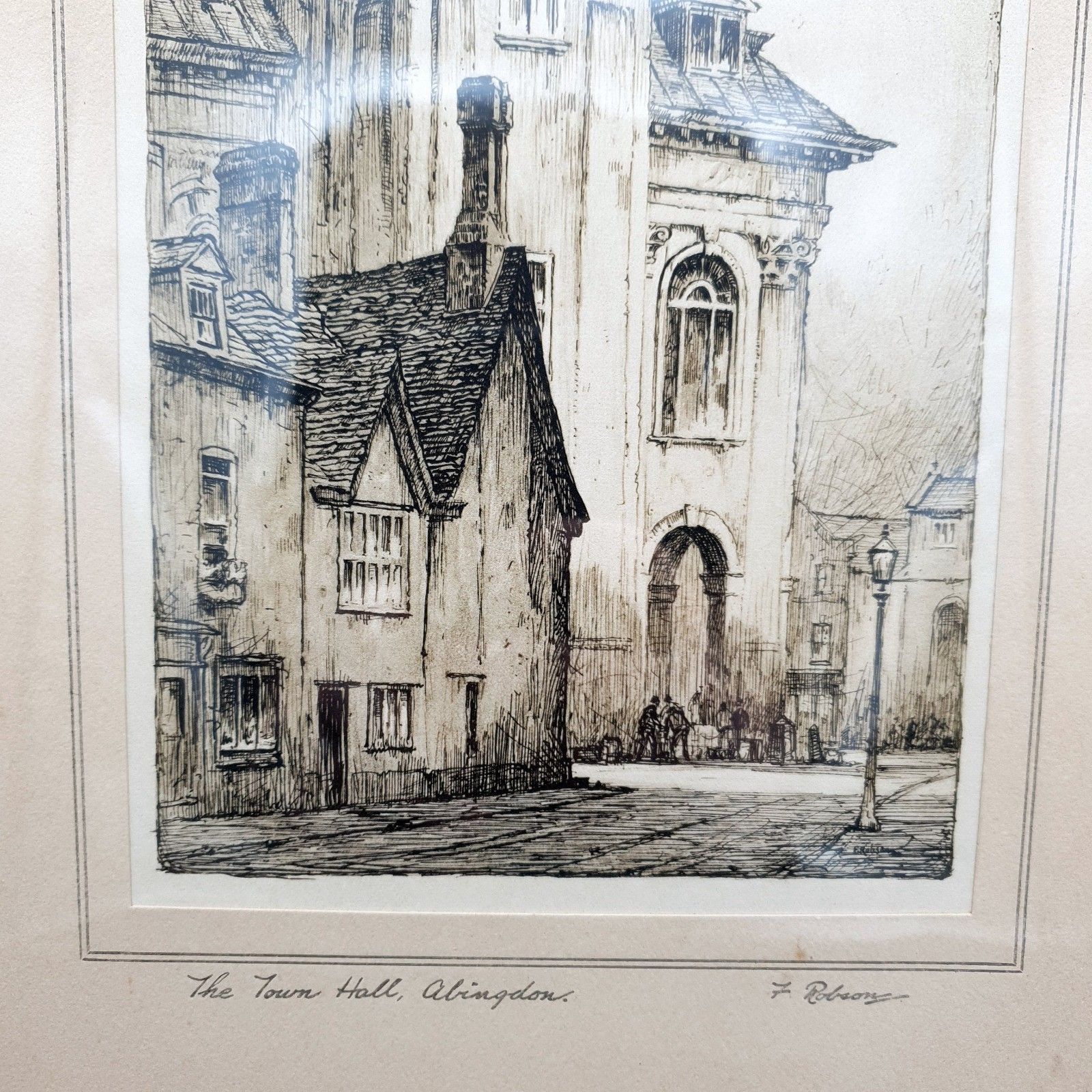 Vintage F. Robson Etching "The Town Hall Abingdon" Signed Architectural Print photo 80.0